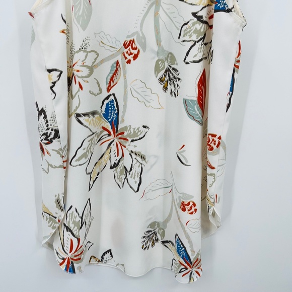 Aritzia Wilfred Cream Floral Print Sevres Silk Trim Sleeveless blouse Size Small - Picture 7 of 10